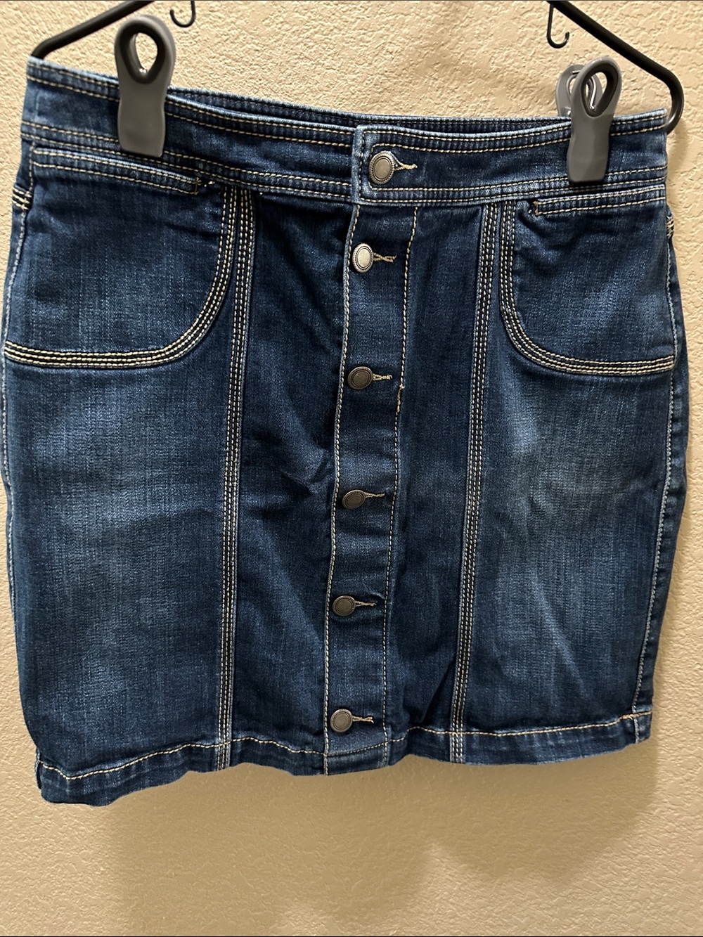 Christopher & Banks Dark Blue Denim Button-Front Mini Skirt
